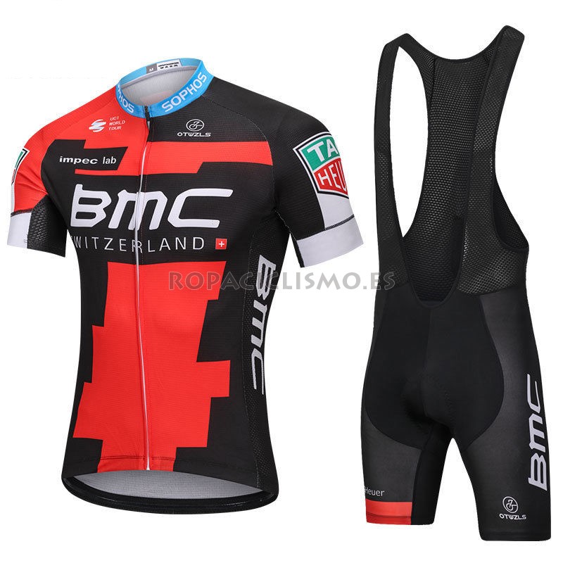 2018 Maillot Bmc Tirantes Mangas Cortas Rojo Negro